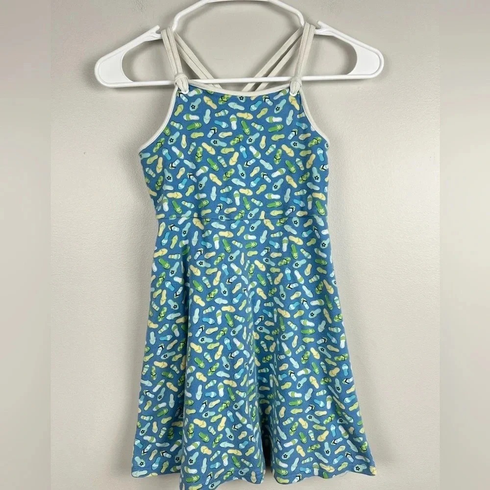 Gymboree Girls Blue Flip Flop Print Cross Back Cotton Summer Dress Size 7